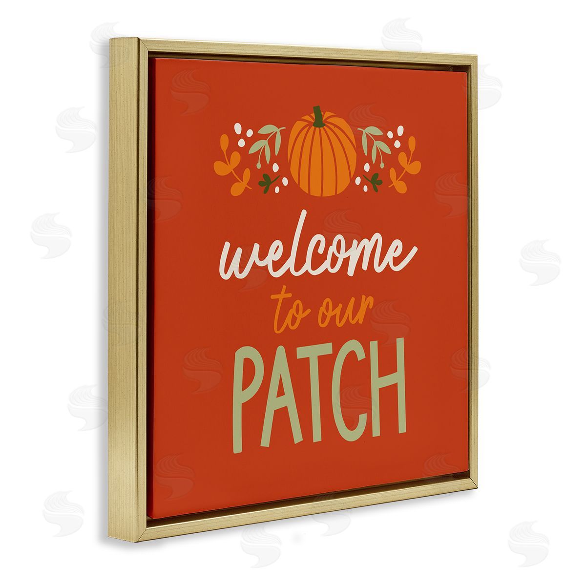 Emily Dumas Welcome Pumpkin Patch Phrase Gold Floating Frame Canvas Wall Art Print