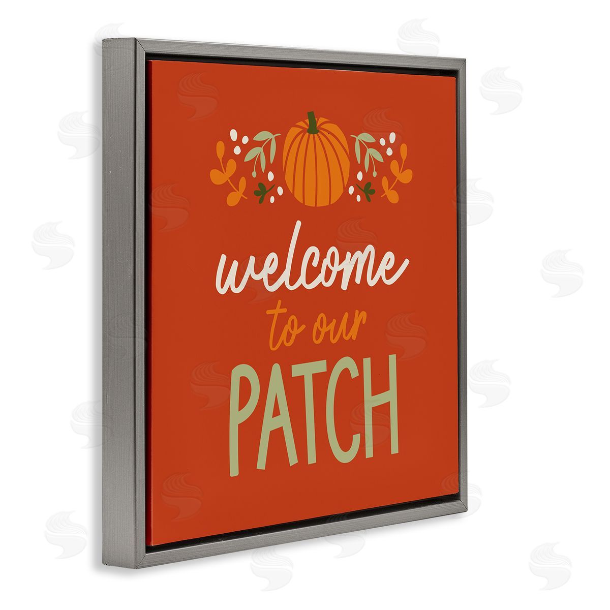 Emily Dumas Welcome Pumpkin Patch Phrase Gray Floating Frame Canvas Wall Art Print