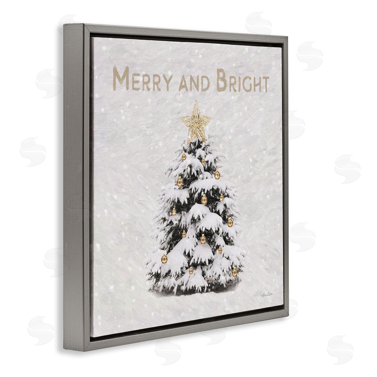 Merry & Bright Scene Grey Floating Frame Canvas Wall Art, Home Decor by Lori Deiter