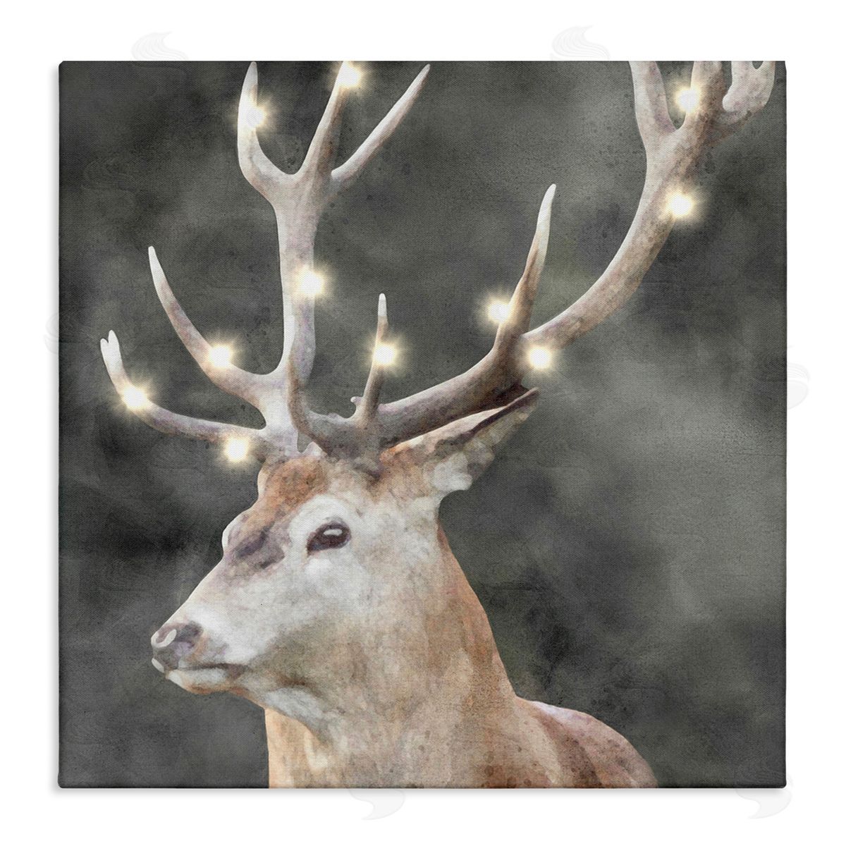 LSR Design Studio Holiday Lights on Antlers Stretched Canvas Wall Art Print