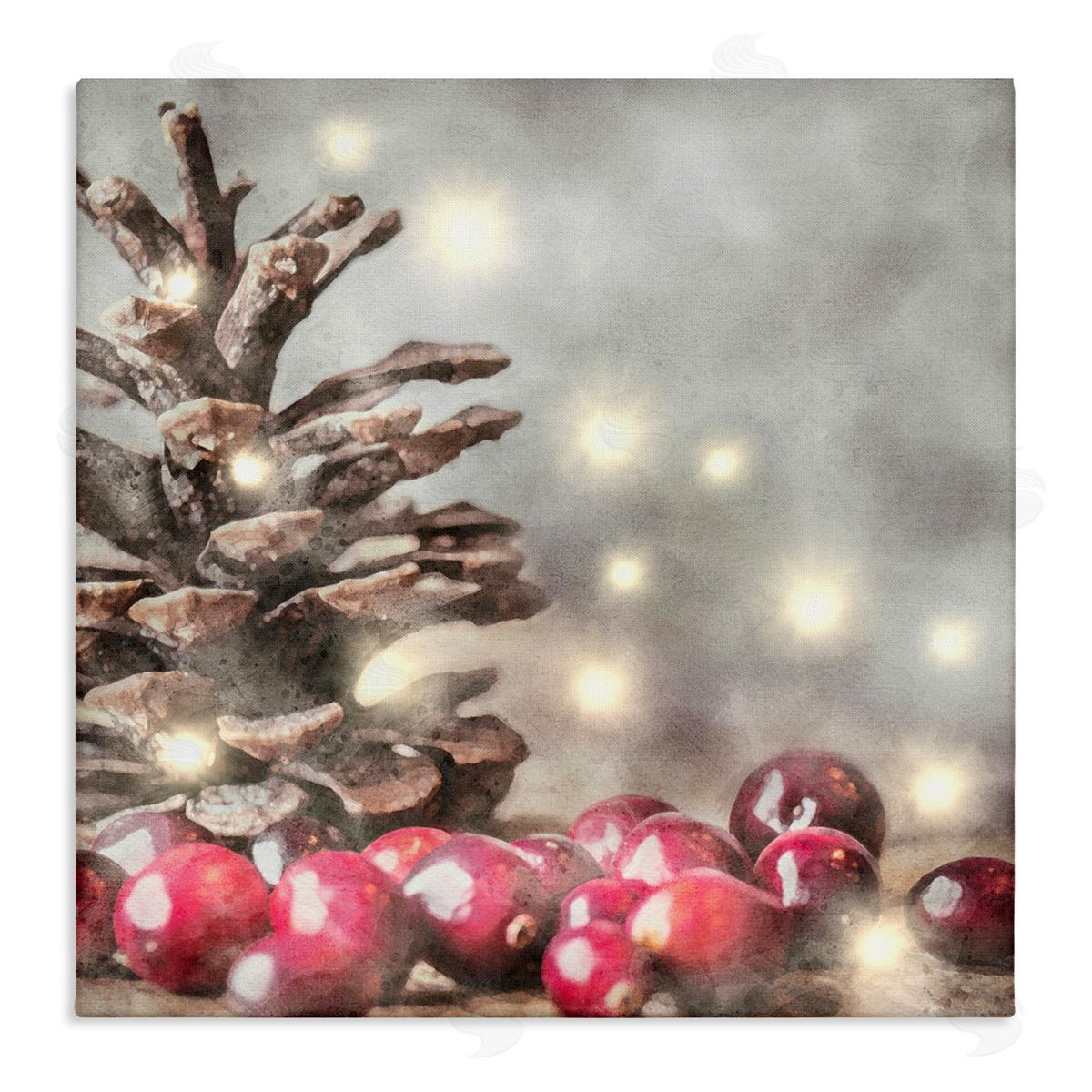 LSR Design Studio Woodland Holiday Pinecone Stretched Canvas Wall Art Print