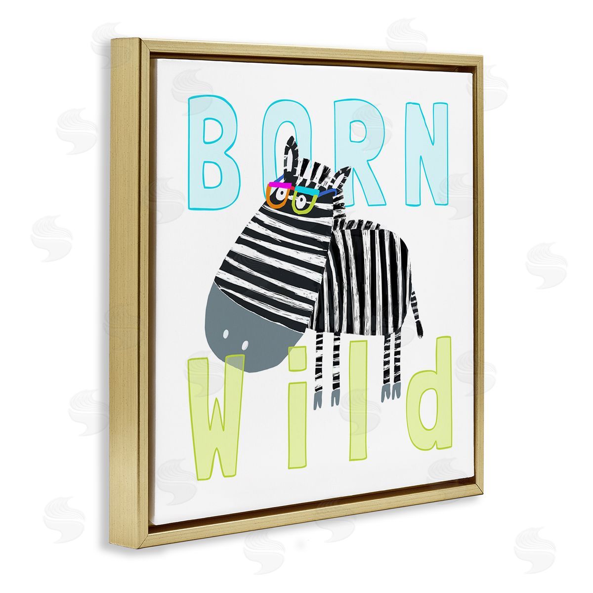 Carla Daly Born Wild Zebra Phrase Gold Floating Frame Canvas Wall Art Print