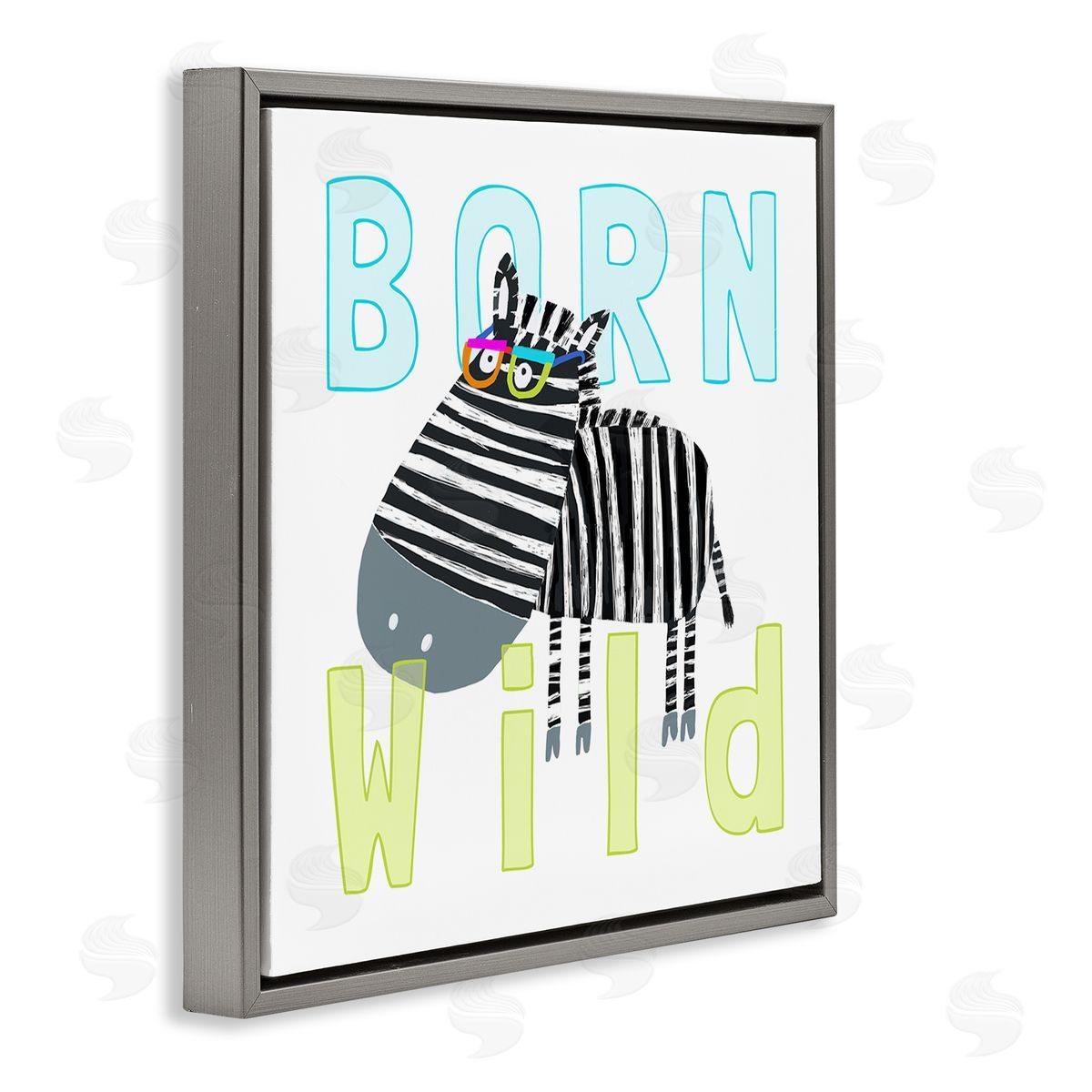 Carla Daly Born Wild Zebra Phrase Gray Floating Frame Canvas Wall Art Print
