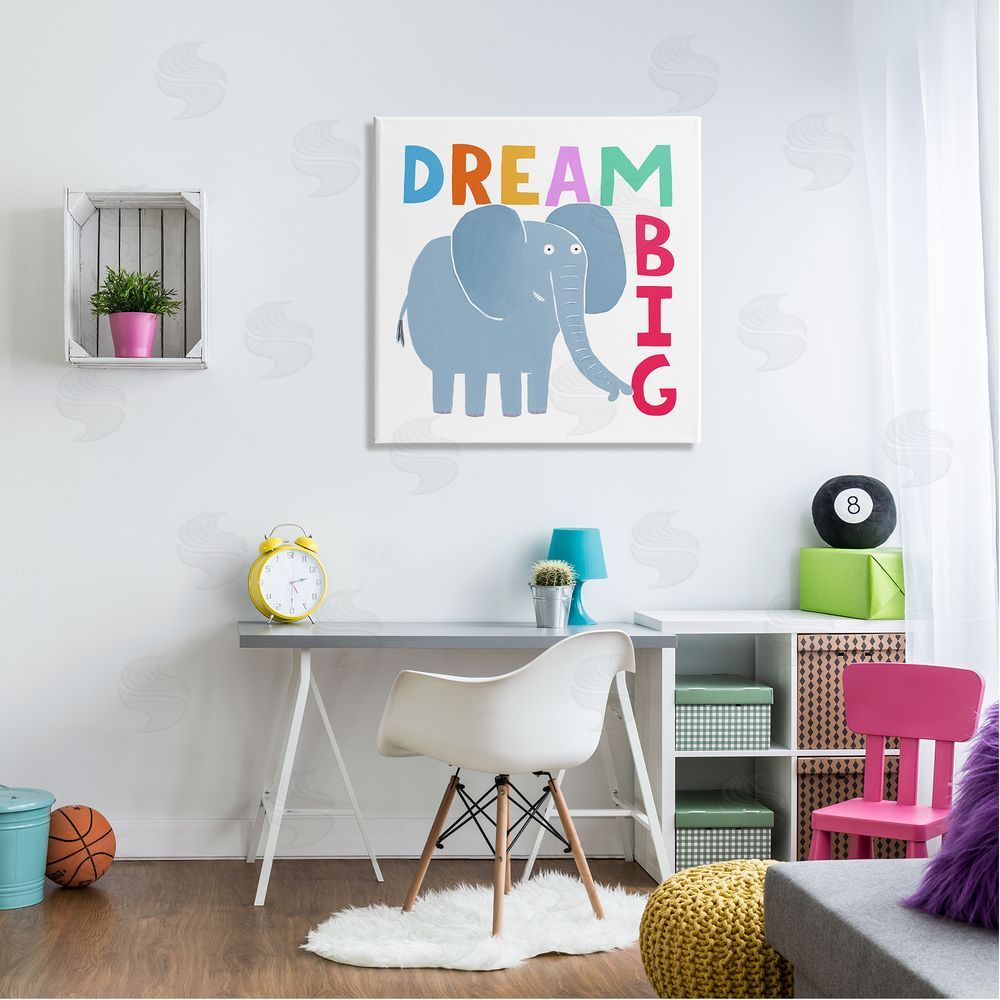 Carla Daly Dream Big Elephant Phrase Canvas Wall Art in Room