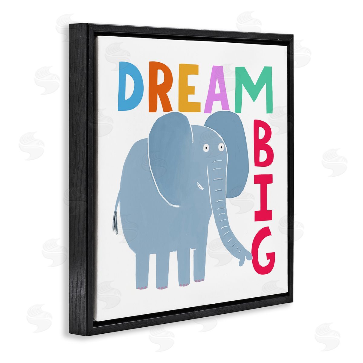 Carla Daly Dream Big Elephant Phrase Black Floating Frame Canvas Wall Art Print