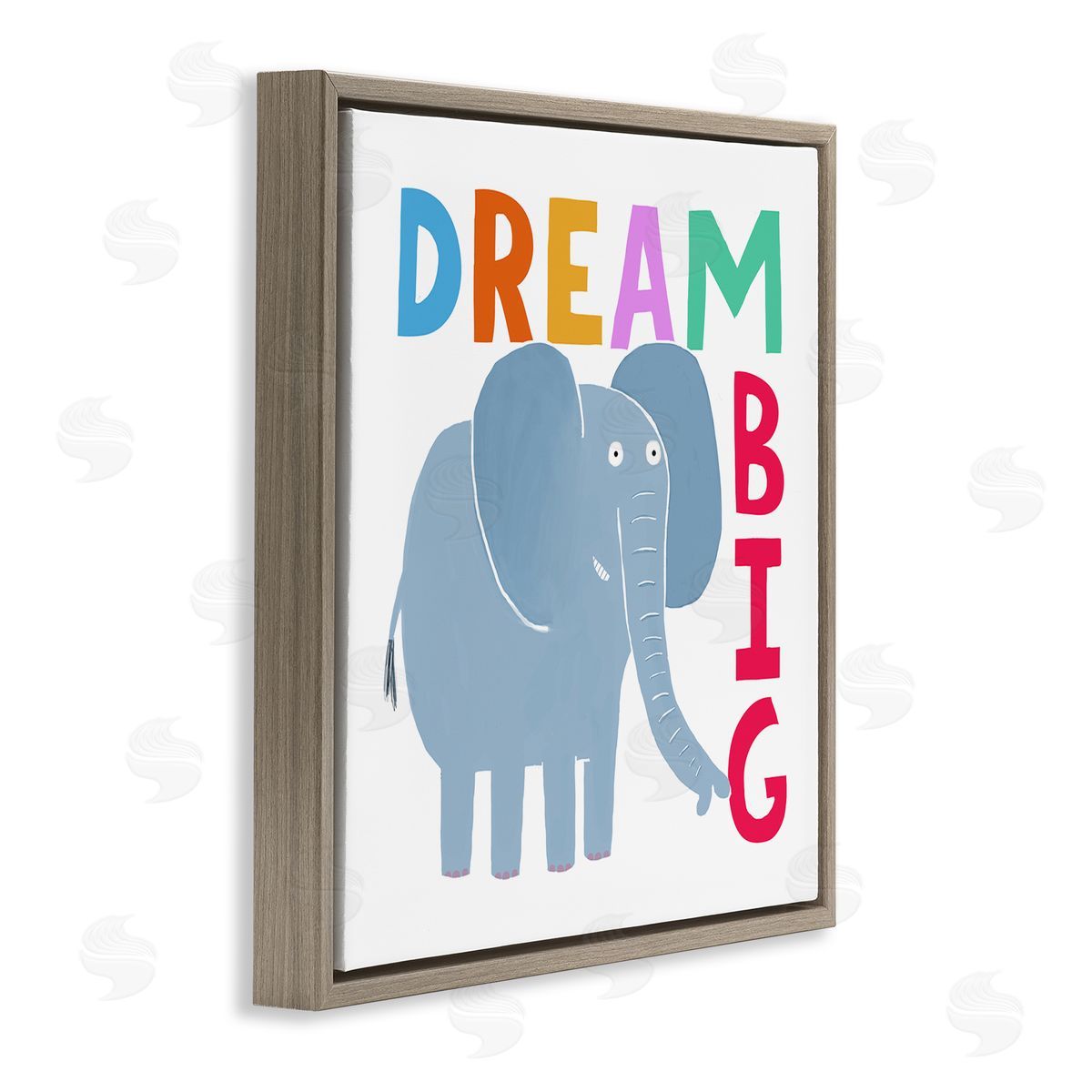 Carla Daly Dream Big Elephant Phrase Brown Floating Frame Canvas Wall Art Print