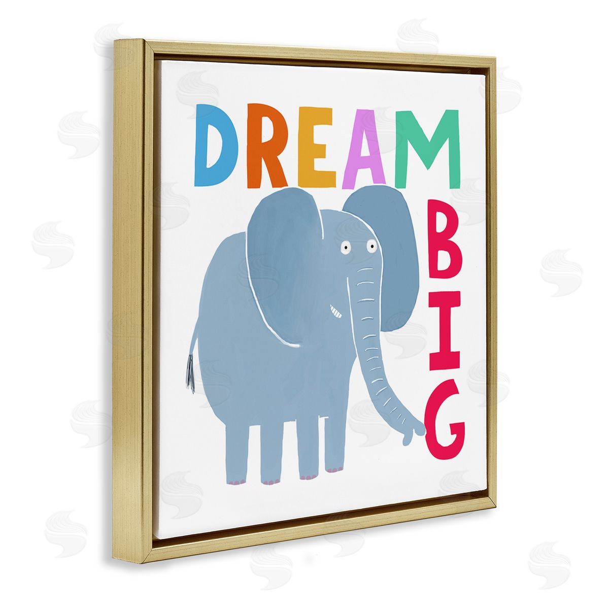 Carla Daly Dream Big Elephant Phrase Gold Floating Frame Canvas Wall Art Print