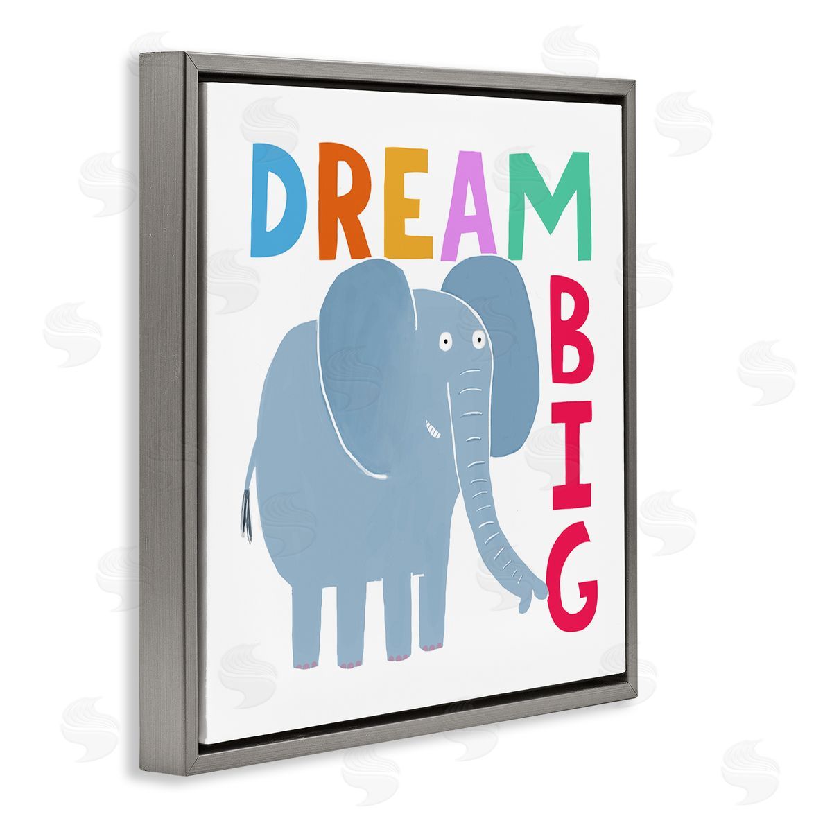 Carla Daly Dream Big Elephant Phrase Gray Floating Frame Canvas Wall Art Print