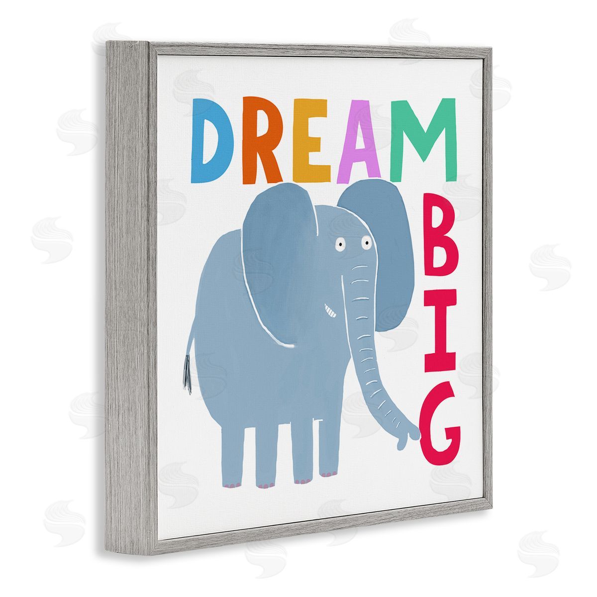 Carla Daly Dream Big Elephant Phrase Gray Framed Glicee Wall Art Print