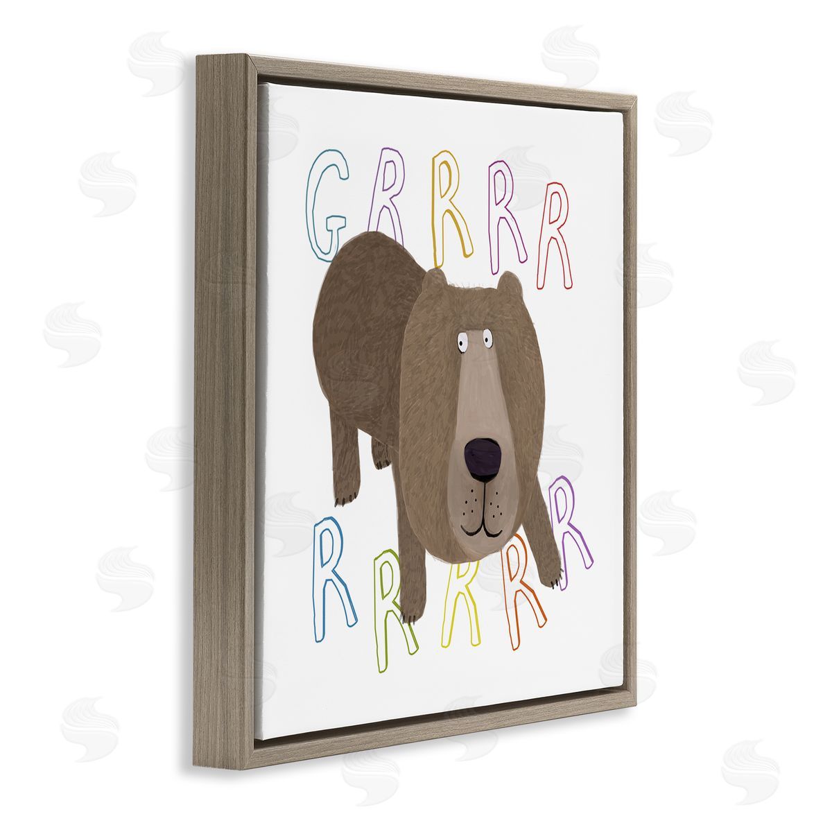 Carla Daly Grrrr Roaring Wild Bear Brown Floating Frame Canvas Wall Art Print