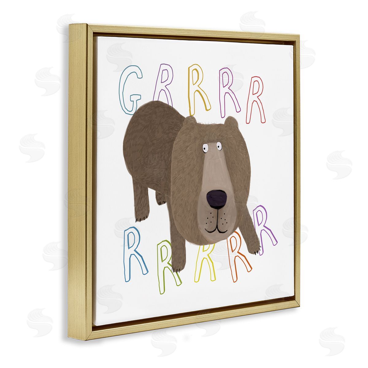 Carla Daly Grrrr Roaring Wild Bear Gold Floating Frame Canvas Wall Art Print