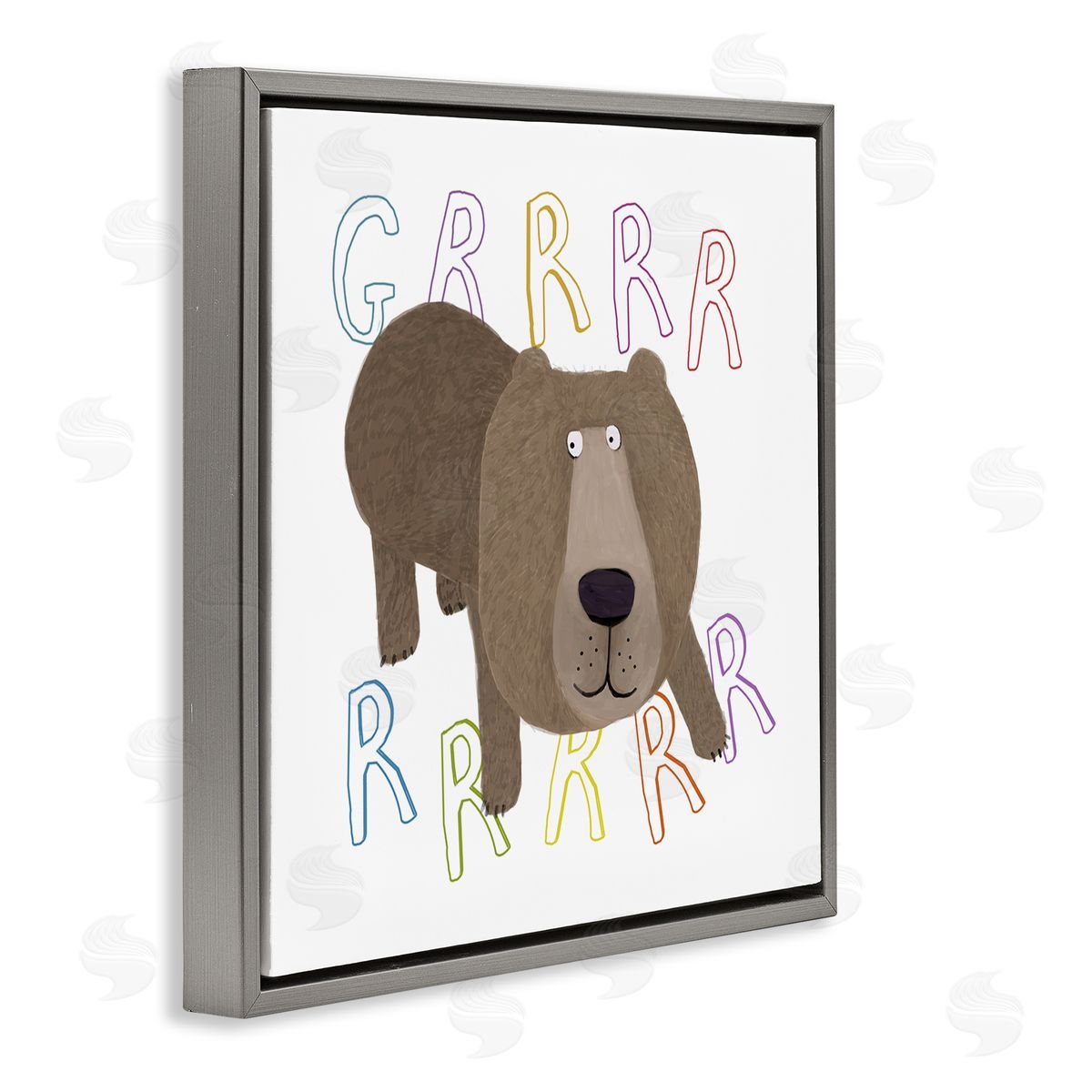 Carla Daly Grrrr Roaring Wild Bear Gray Floating Frame Canvas Wall Art Print