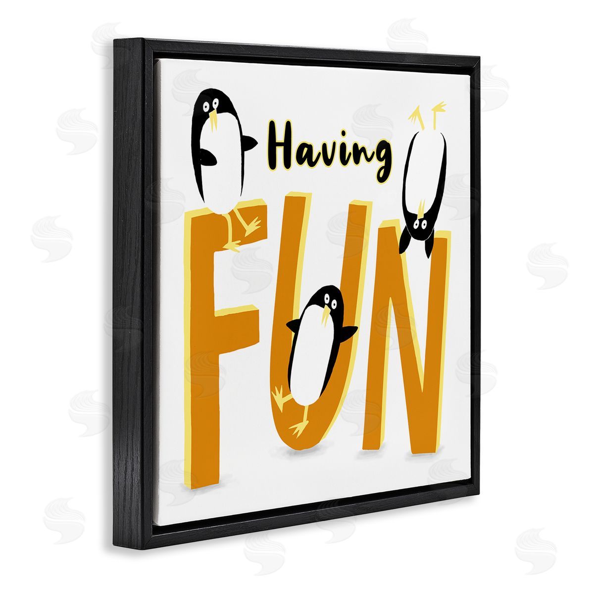 Carla Daly Having Fun Penguins Black Floating Frame Canvas Wall Art Print