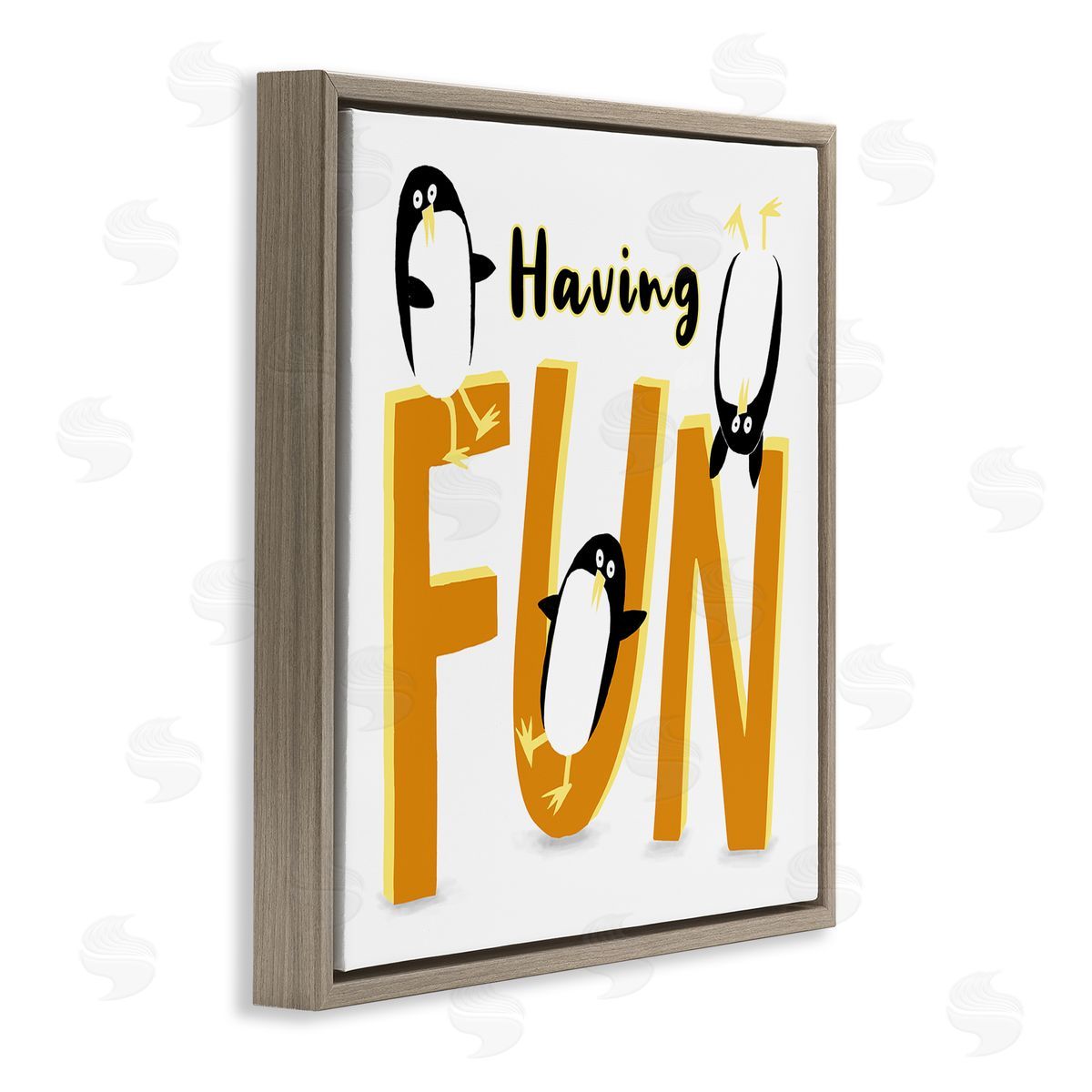 Carla Daly Having Fun Penguins Brown Floating Frame Canvas Wall Art Print