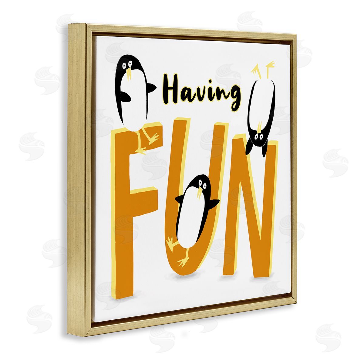 Carla Daly Having Fun Penguins Gold Floating Frame Canvas Wall Art Print