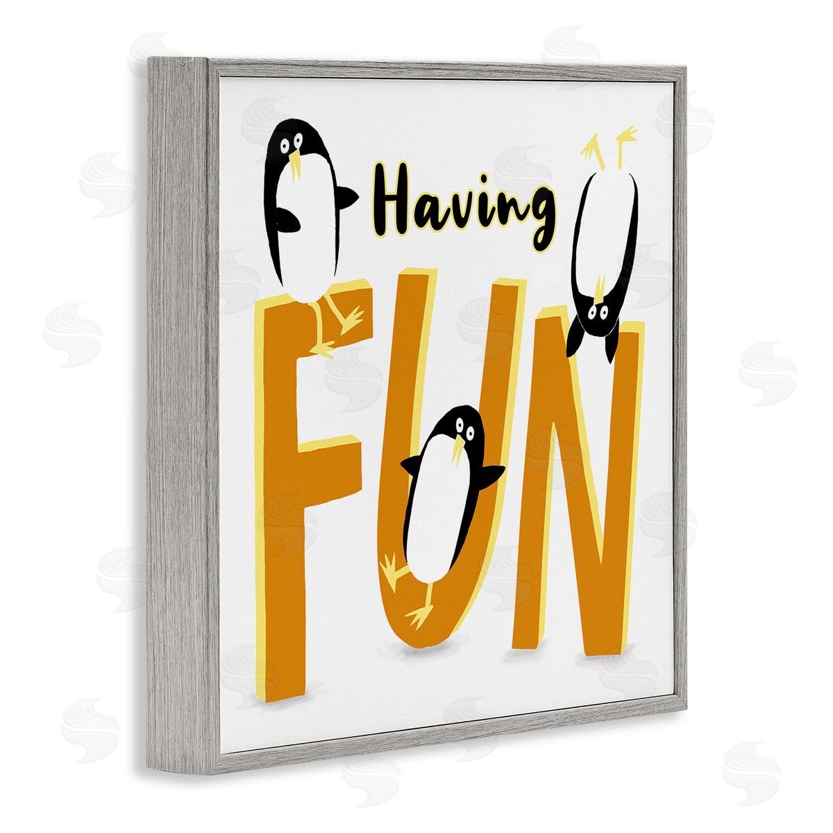 Carla Daly Having Fun Penguins Gray Framed Glicee Wall Art Print