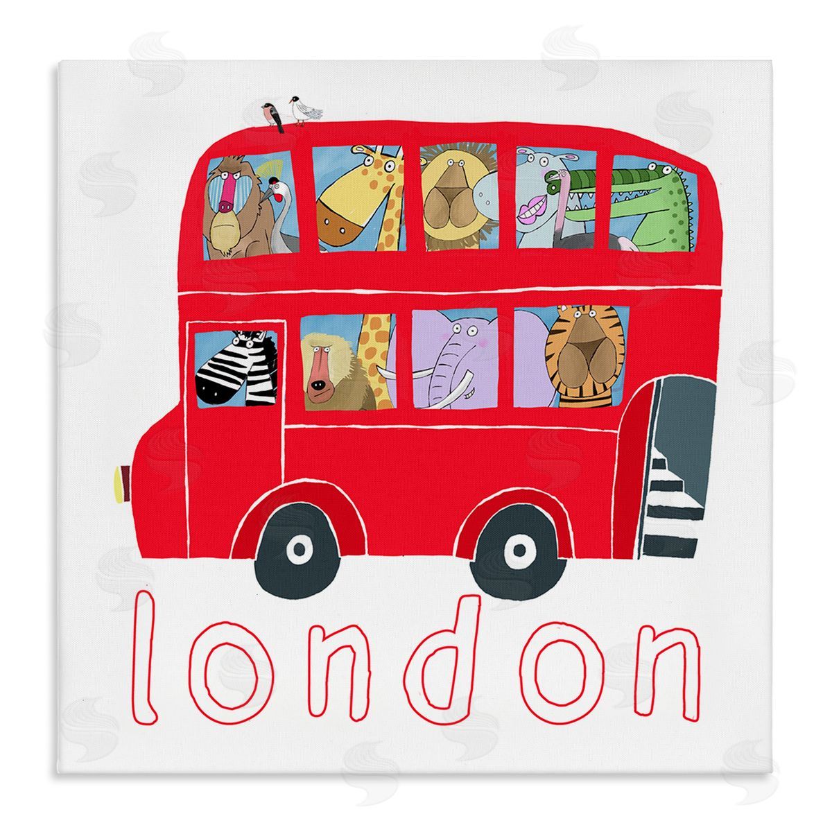 Carla Daly London Bus of Animals Stretched Canvas Wall Art Print