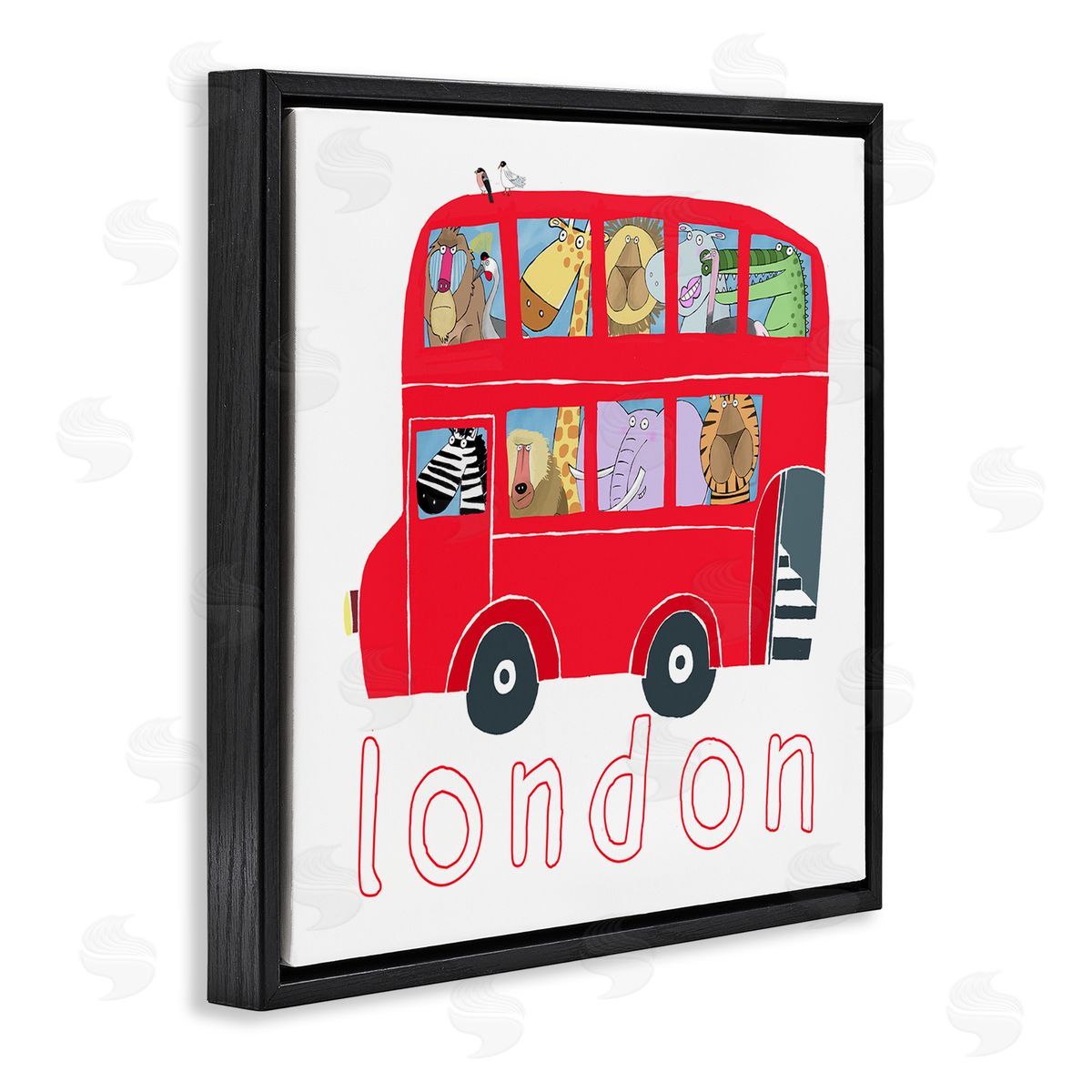 Carla Daly London Bus of Animals Black Floating Frame Canvas Wall Art Print