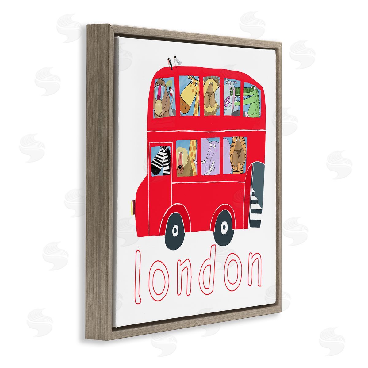 Carla Daly London Bus of Animals Brown Floating Frame Canvas Wall Art Print