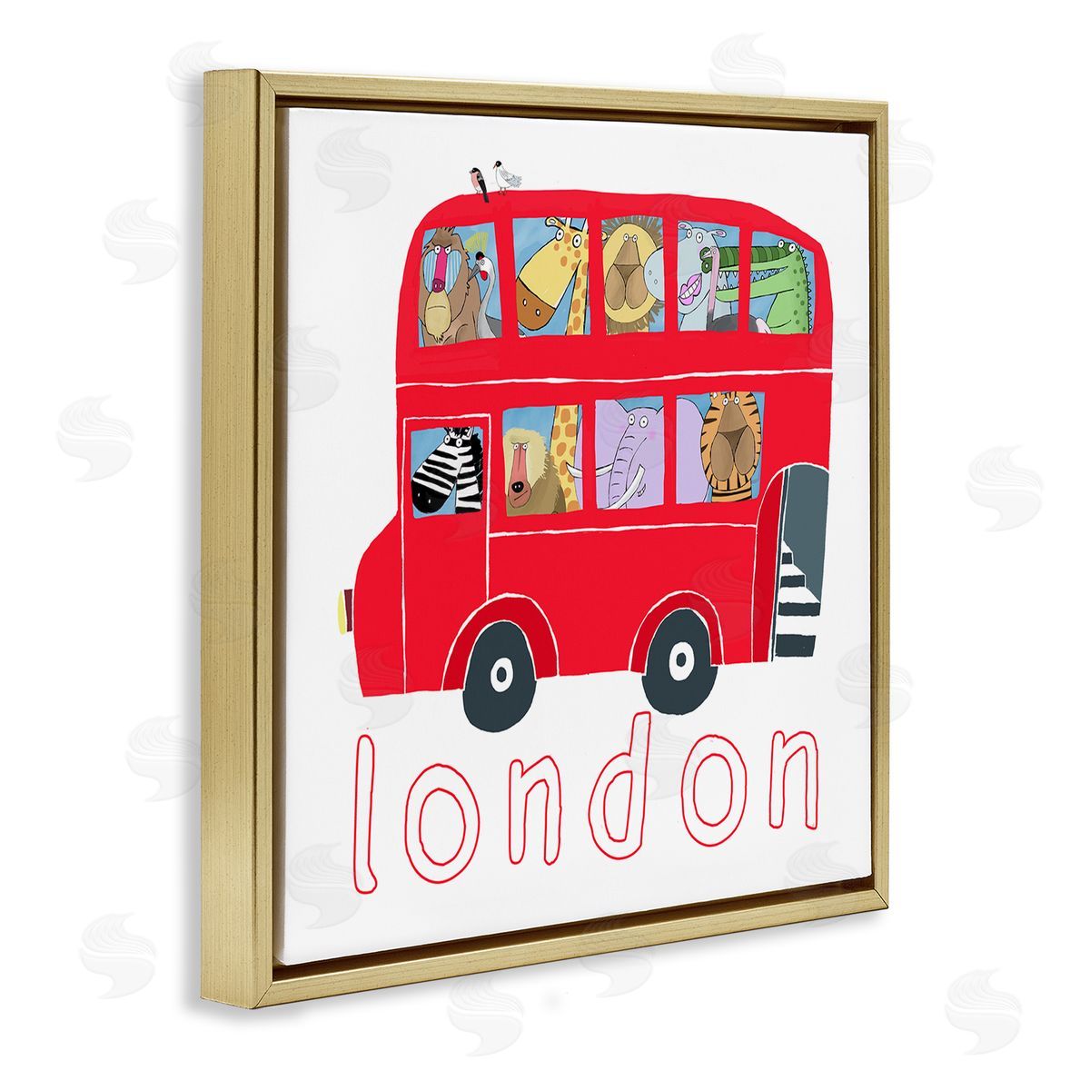 Carla Daly London Bus of Animals Gold Floating Frame Canvas Wall Art Print