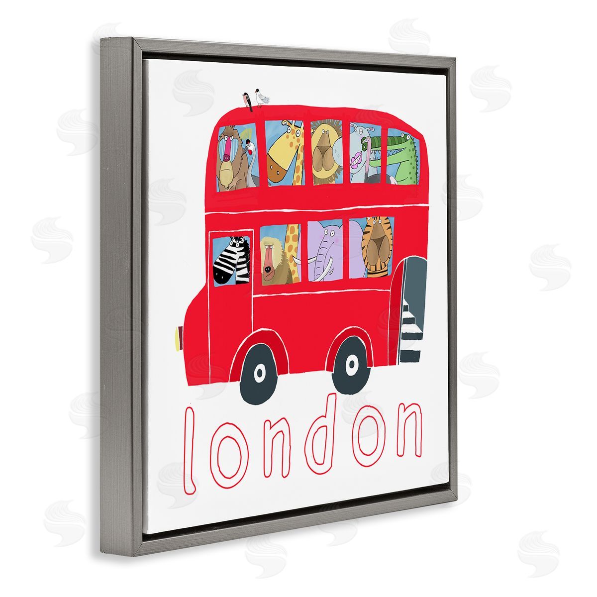 Carla Daly London Bus of Animals Gray Floating Frame Canvas Wall Art Print