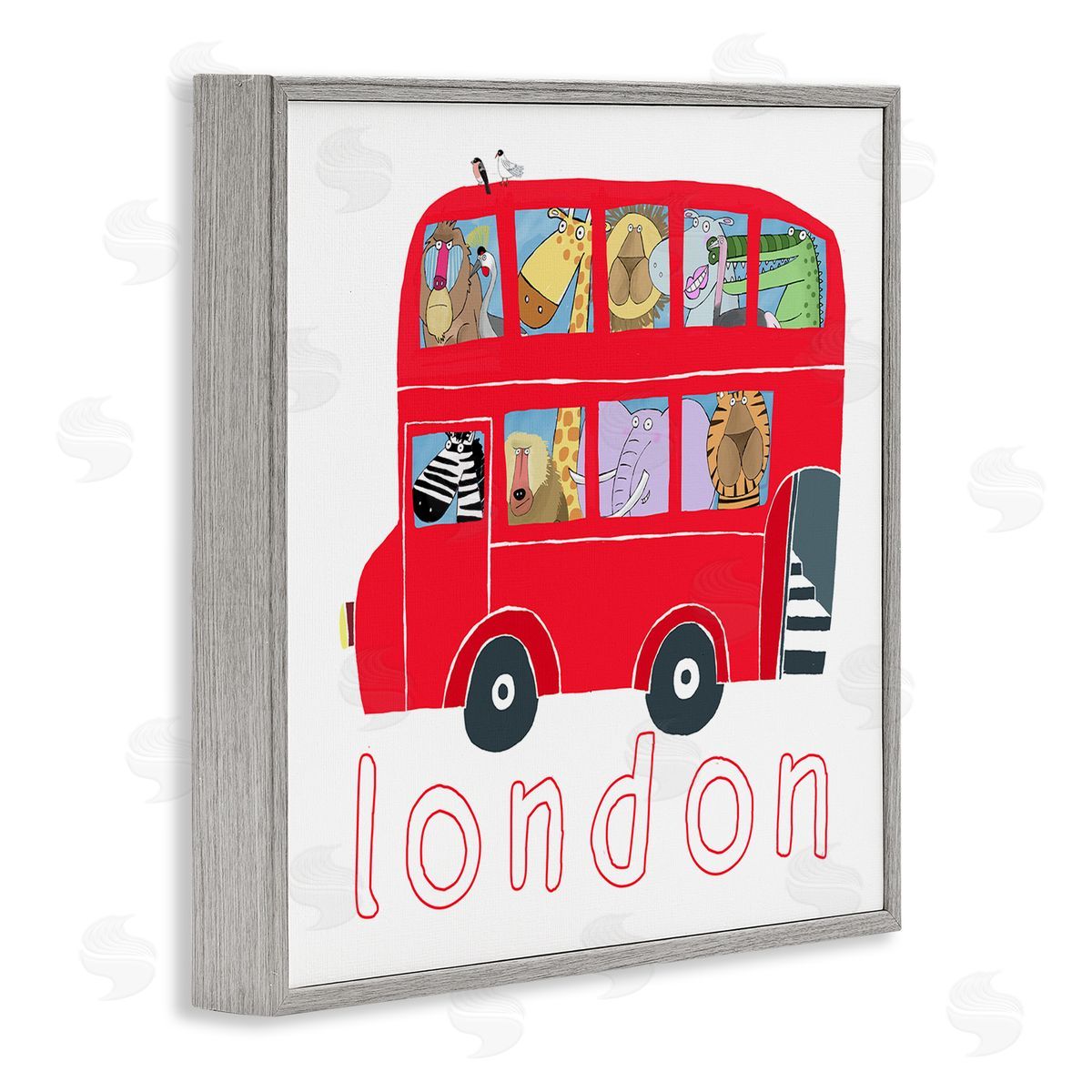 Carla Daly London Bus of Animals Gray Framed Glicee Wall Art Print