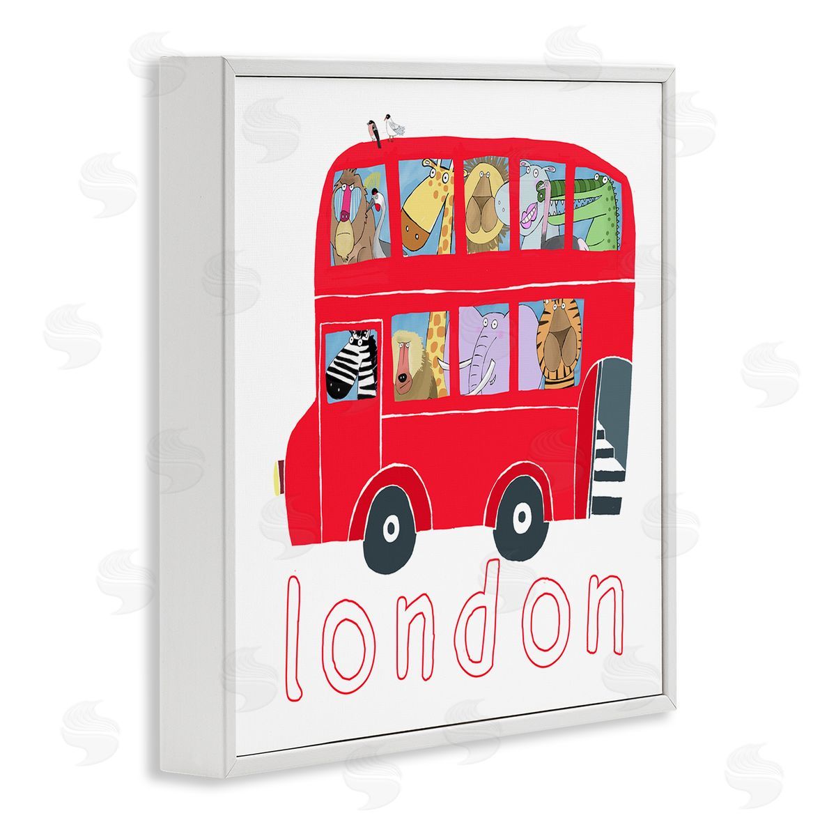 Carla Daly London Bus of Animals White Framed Glicee Wall Art Print