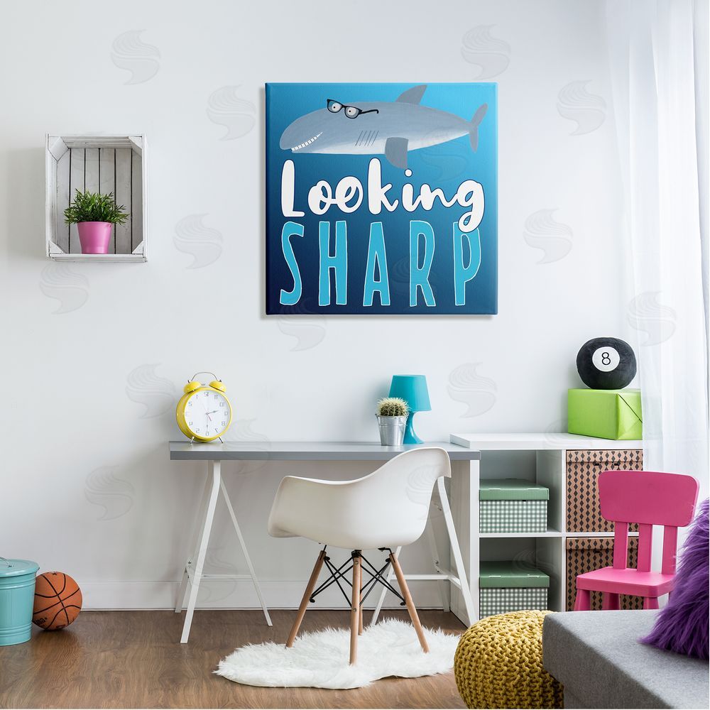 Carla Daly Looking Sharp Shark Canvas Wall Art in Room