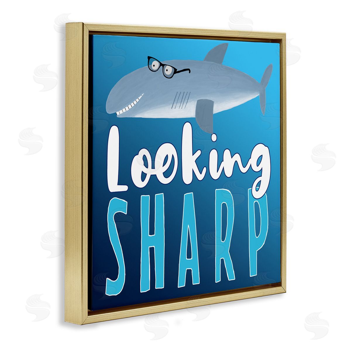 Carla Daly Looking Sharp Shark Gold Floating Frame Canvas Wall Art Print