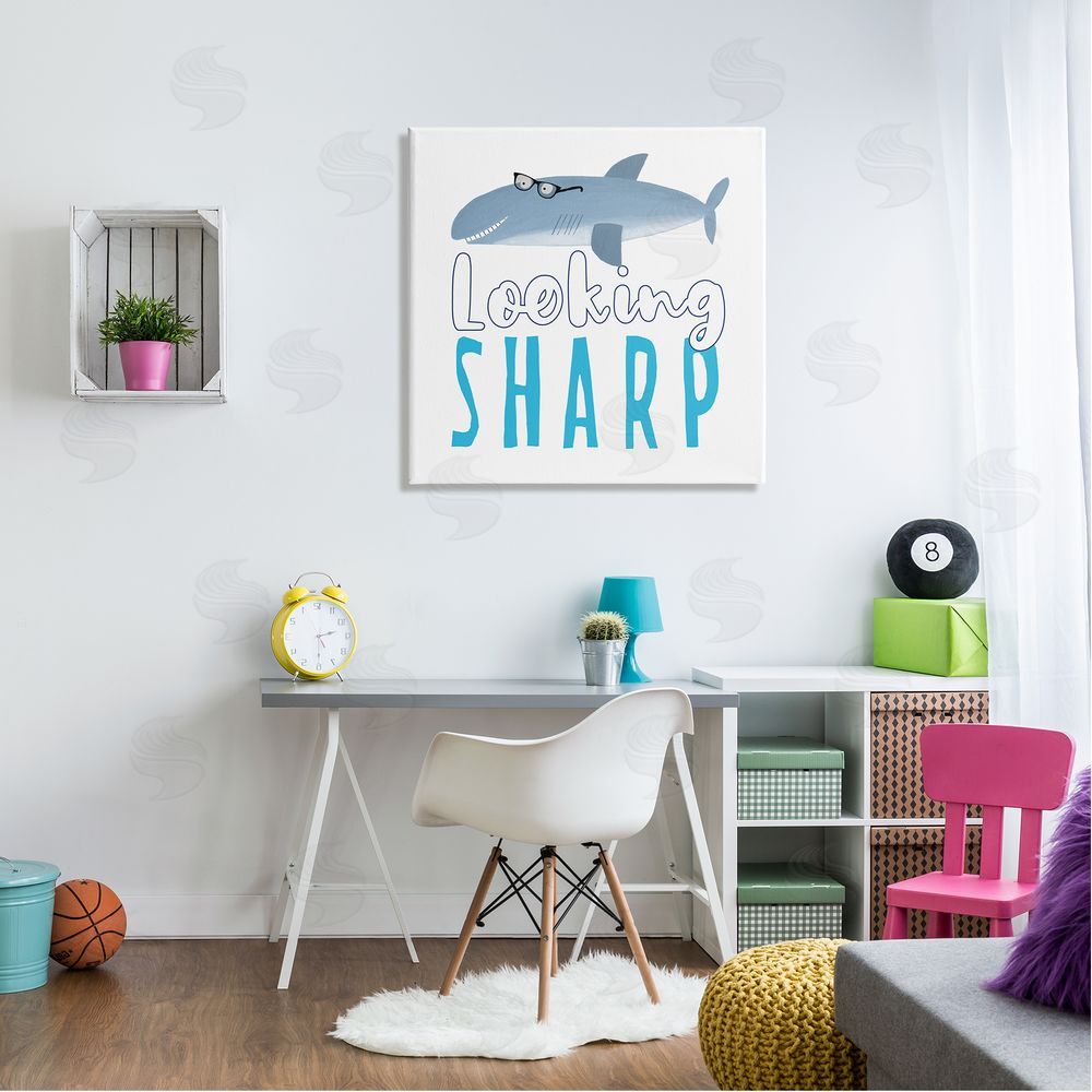 Carla Daly Shark in Glasses Phrase Canvas Wall Art in Room