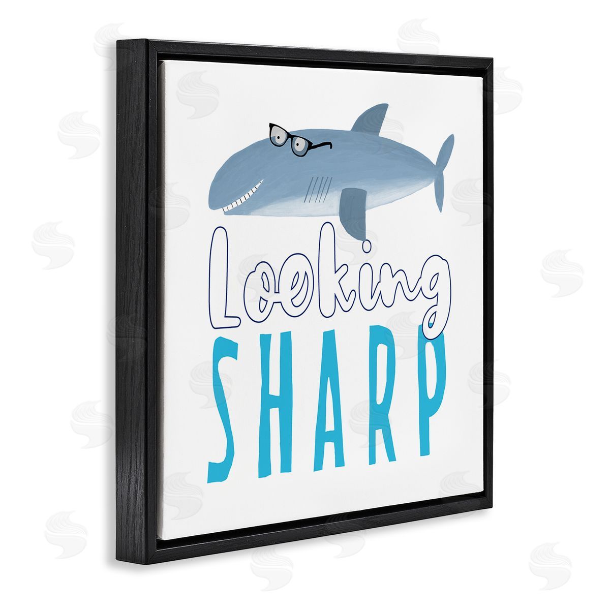 Carla Daly Shark in Glasses Phrase Black Floating Frame Canvas Wall Art Print