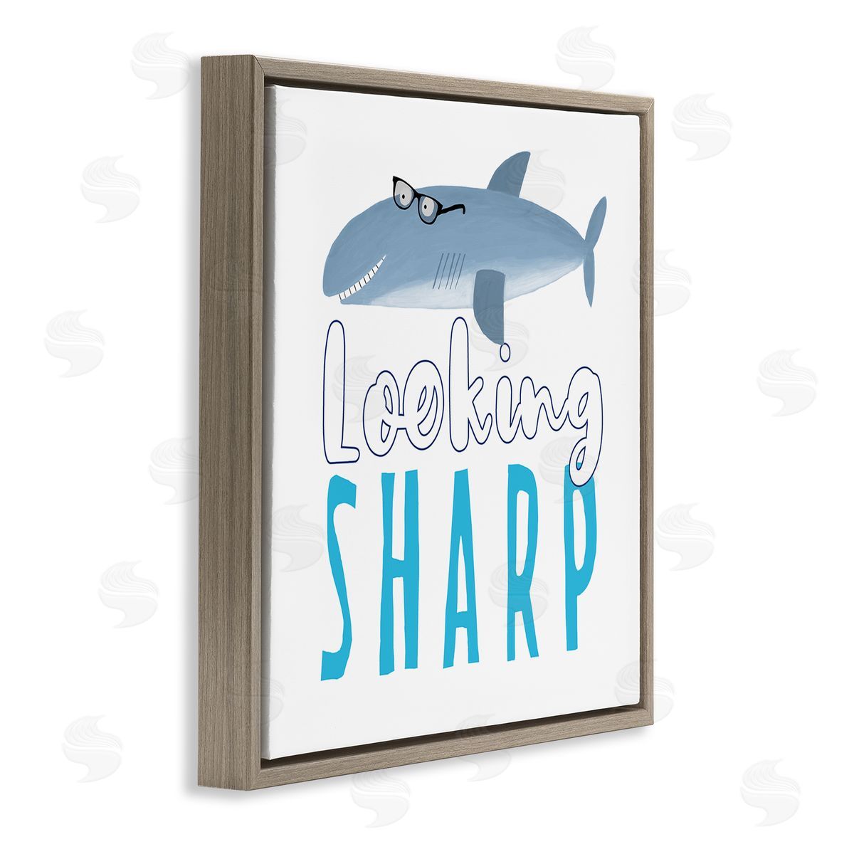 Carla Daly Shark in Glasses Phrase Brown Floating Frame Canvas Wall Art Print
