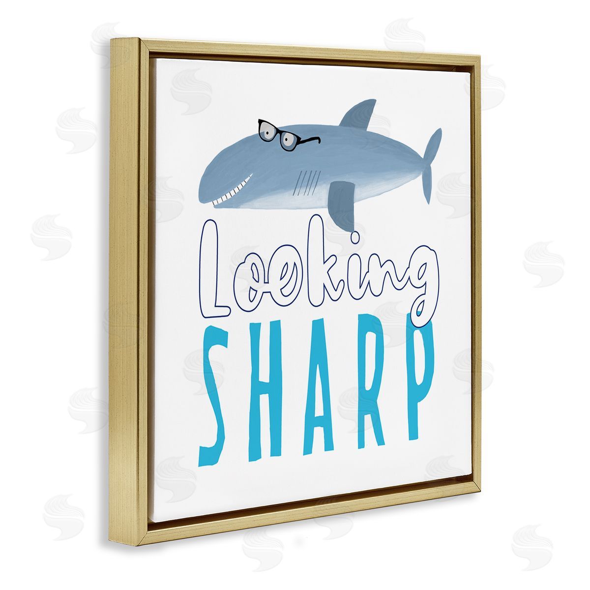 Carla Daly Shark in Glasses Phrase Gold Floating Frame Canvas Wall Art Print