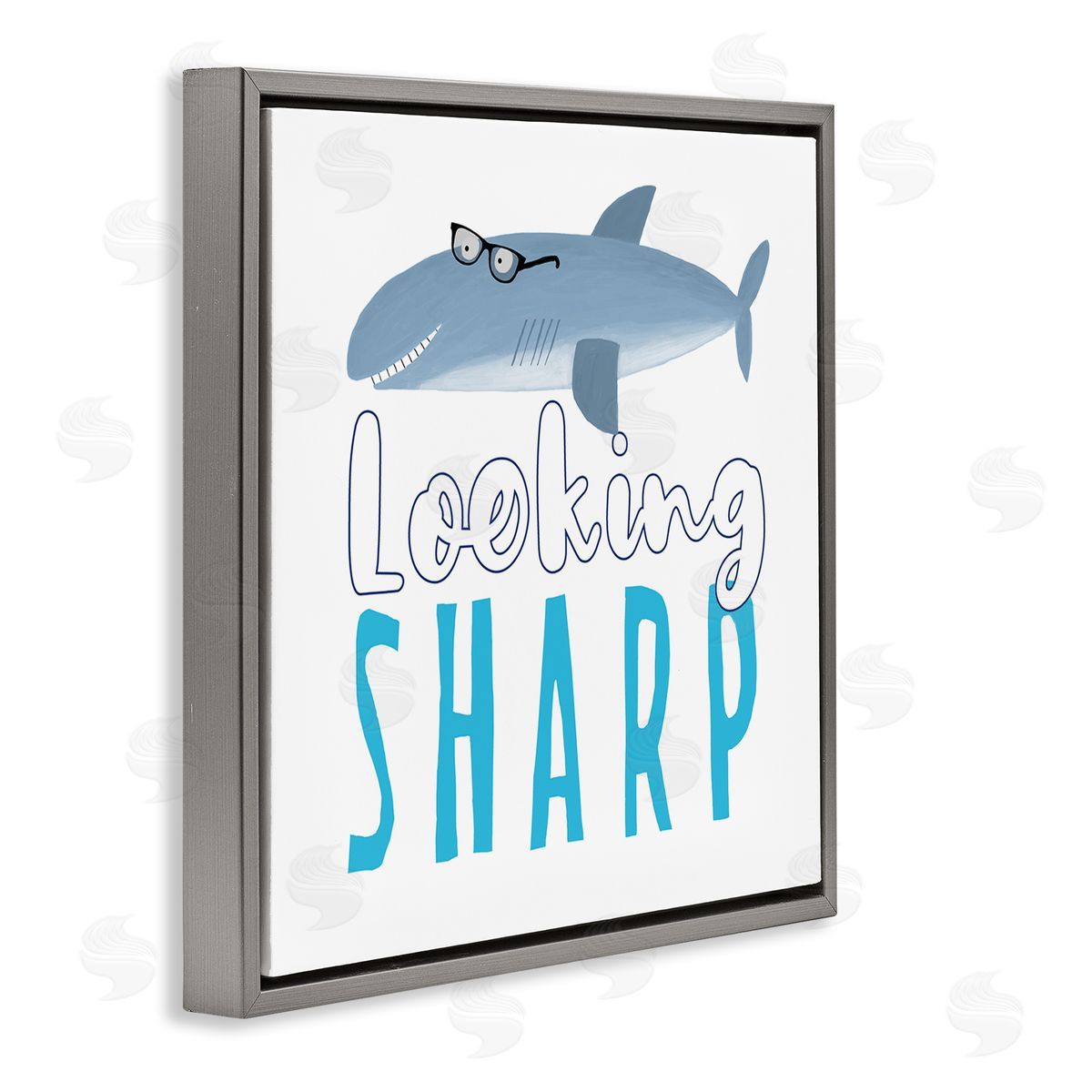 Carla Daly Shark in Glasses Phrase Gray Floating Frame Canvas Wall Art Print