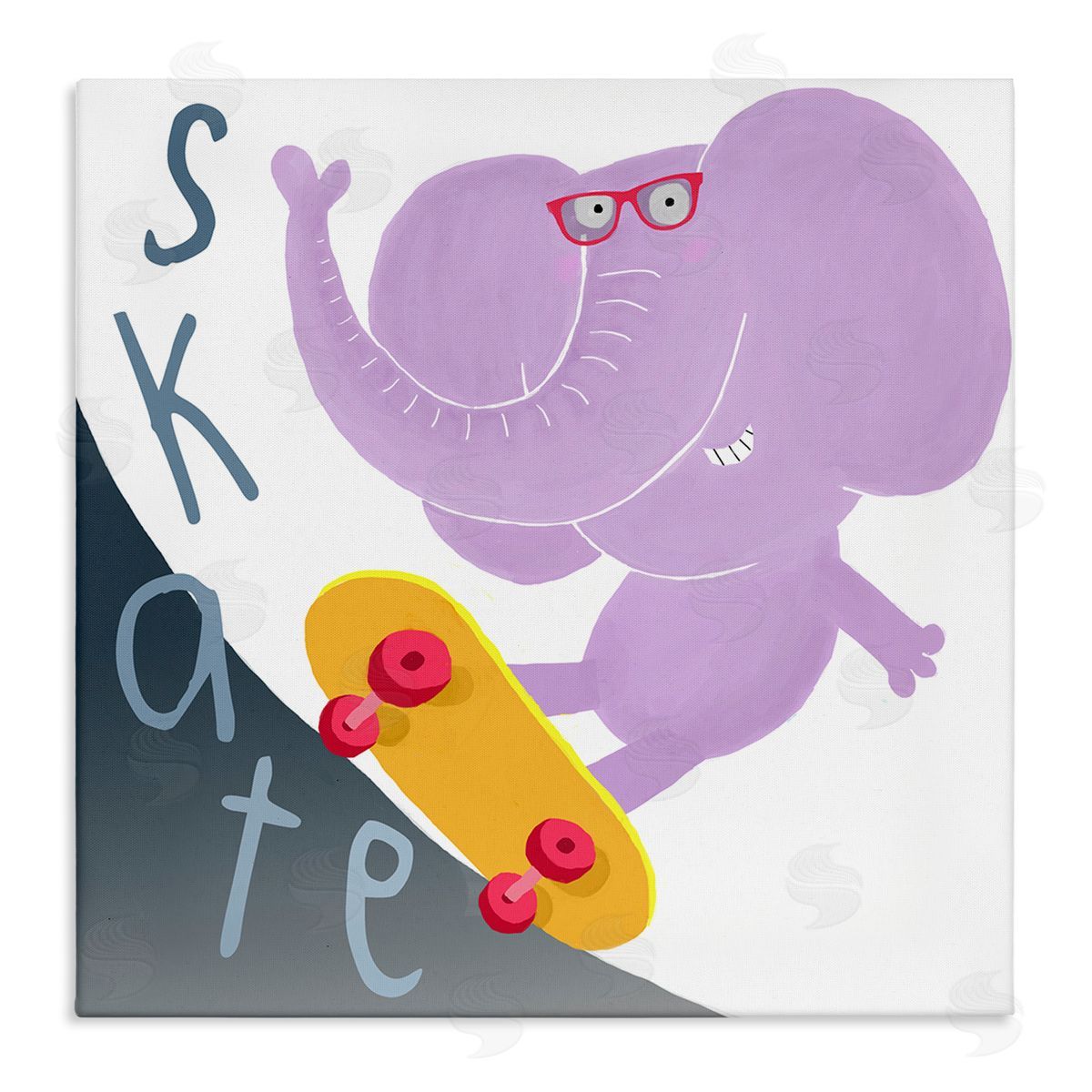 Carla Daly Purple Elephant on Skateboard Stretched Canvas Wall Art Print