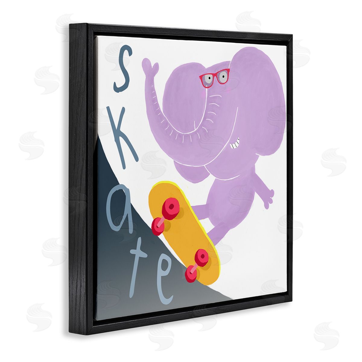 Carla Daly Purple Elephant on Skateboard Black Floating Frame Canvas Wall Art Print