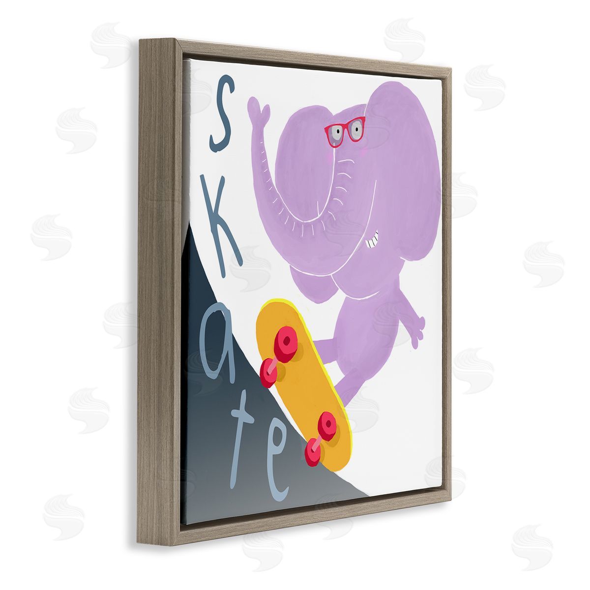 Carla Daly Purple Elephant on Skateboard Brown Floating Frame Canvas Wall Art Print