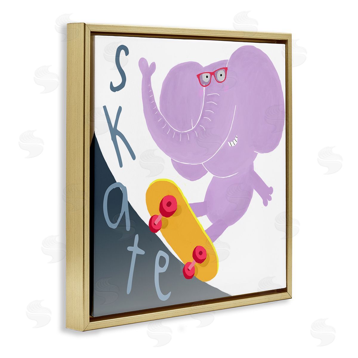 Carla Daly Purple Elephant on Skateboard Gold Floating Frame Canvas Wall Art Print