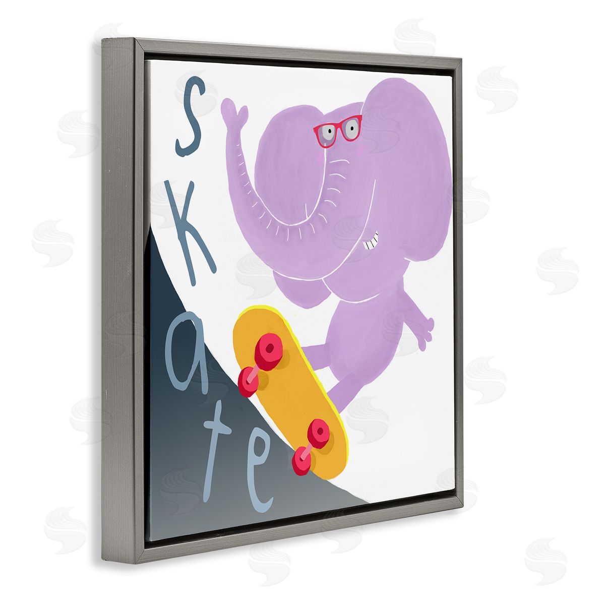 Carla Daly Purple Elephant on Skateboard Gray Floating Frame Canvas Wall Art Print