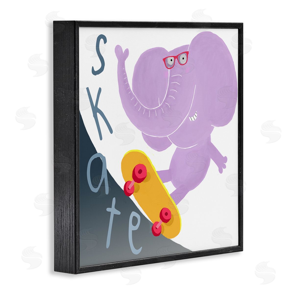 Carla Daly Purple Elephant on Skateboard Black Framed Glicee Wall Art Print