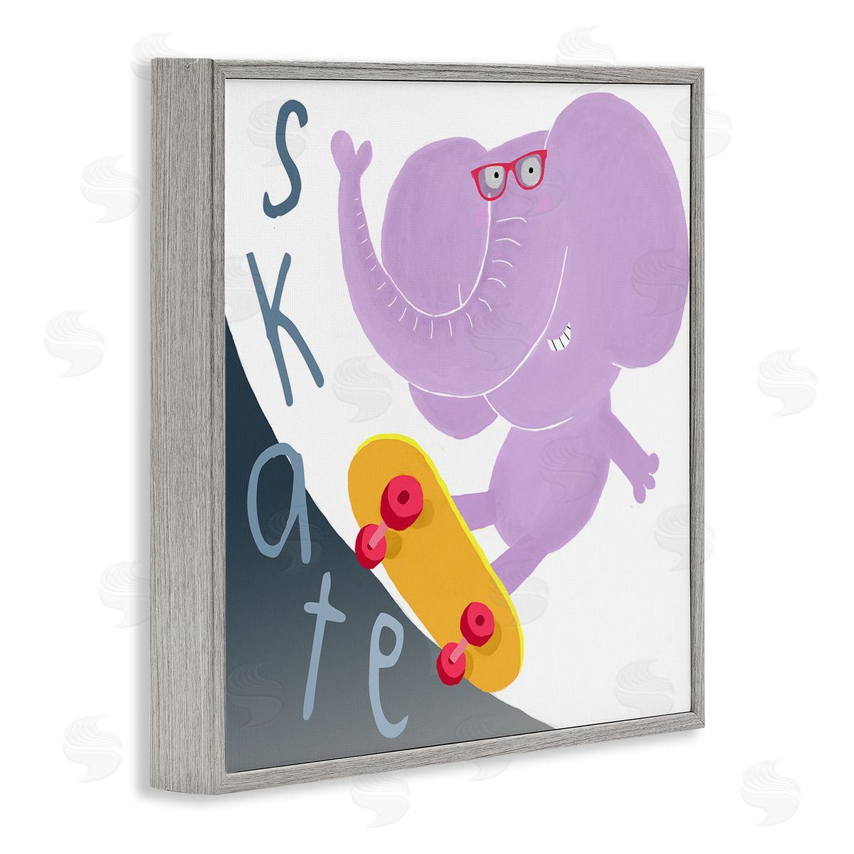 Carla Daly Purple Elephant on Skateboard Gray Framed Glicee Wall Art Print