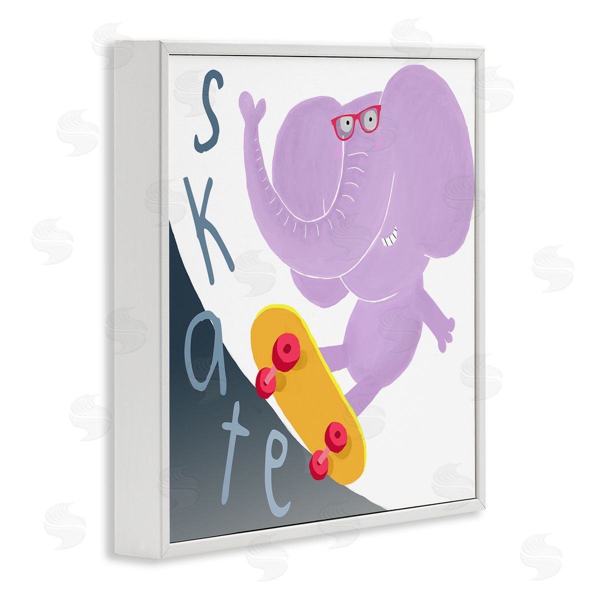Carla Daly Purple Elephant on Skateboard White Framed Glicee Wall Art Print