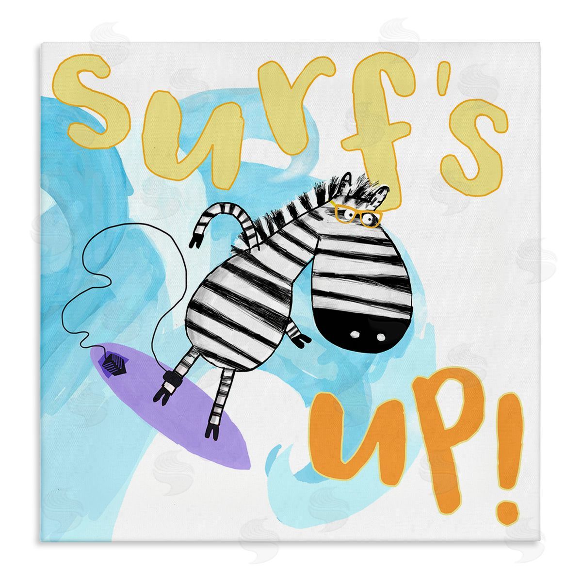 Carla Daly Surf's Up Zebra Phrase Stretched Canvas Wall Art Print