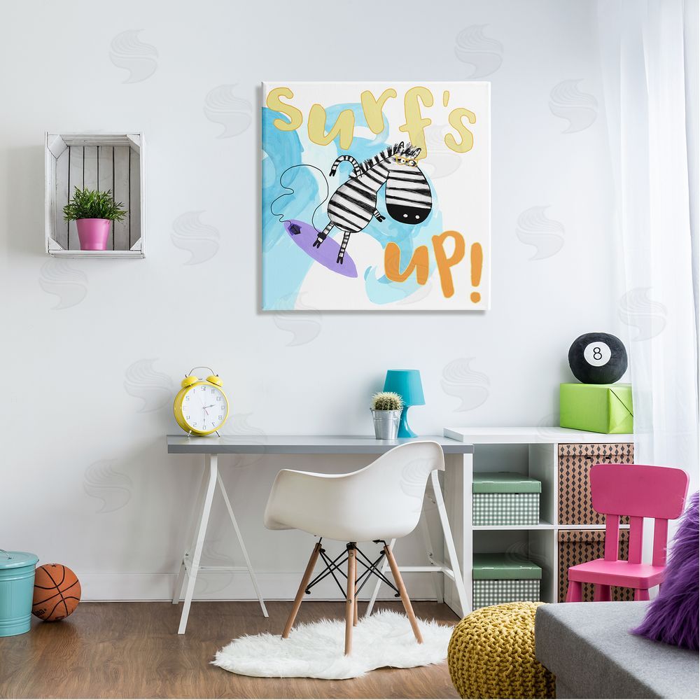 Carla Daly Surf's Up Zebra Phrase Canvas Wall Art in Room