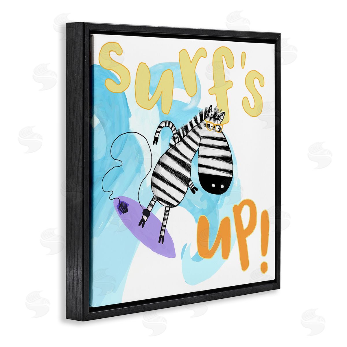 Carla Daly Surf's Up Zebra Phrase Black Floating Frame Canvas Wall Art Print