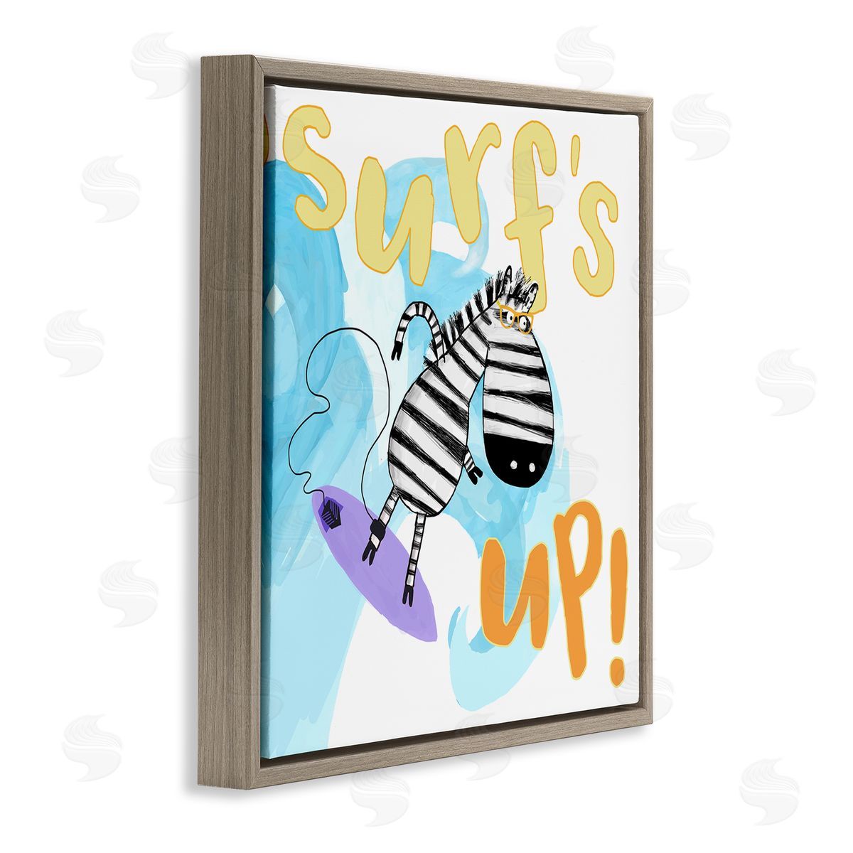 Carla Daly Surf's Up Zebra Phrase Brown Floating Frame Canvas Wall Art Print