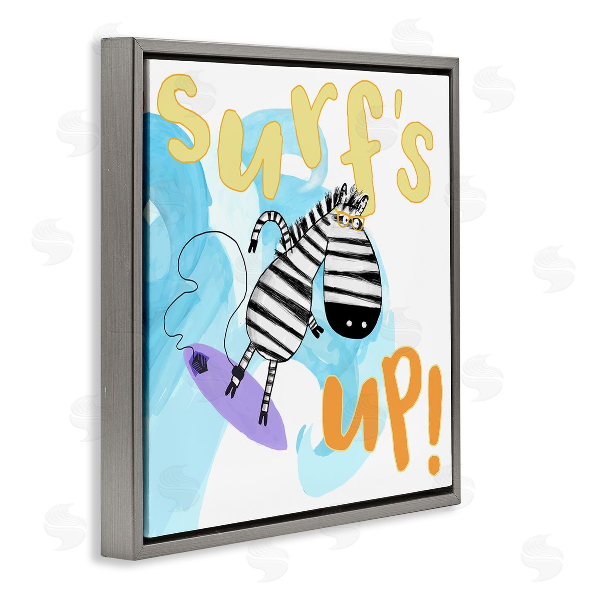 Carla Daly Surf's Up Zebra Phrase Gray Floating Frame Canvas Wall Art Print