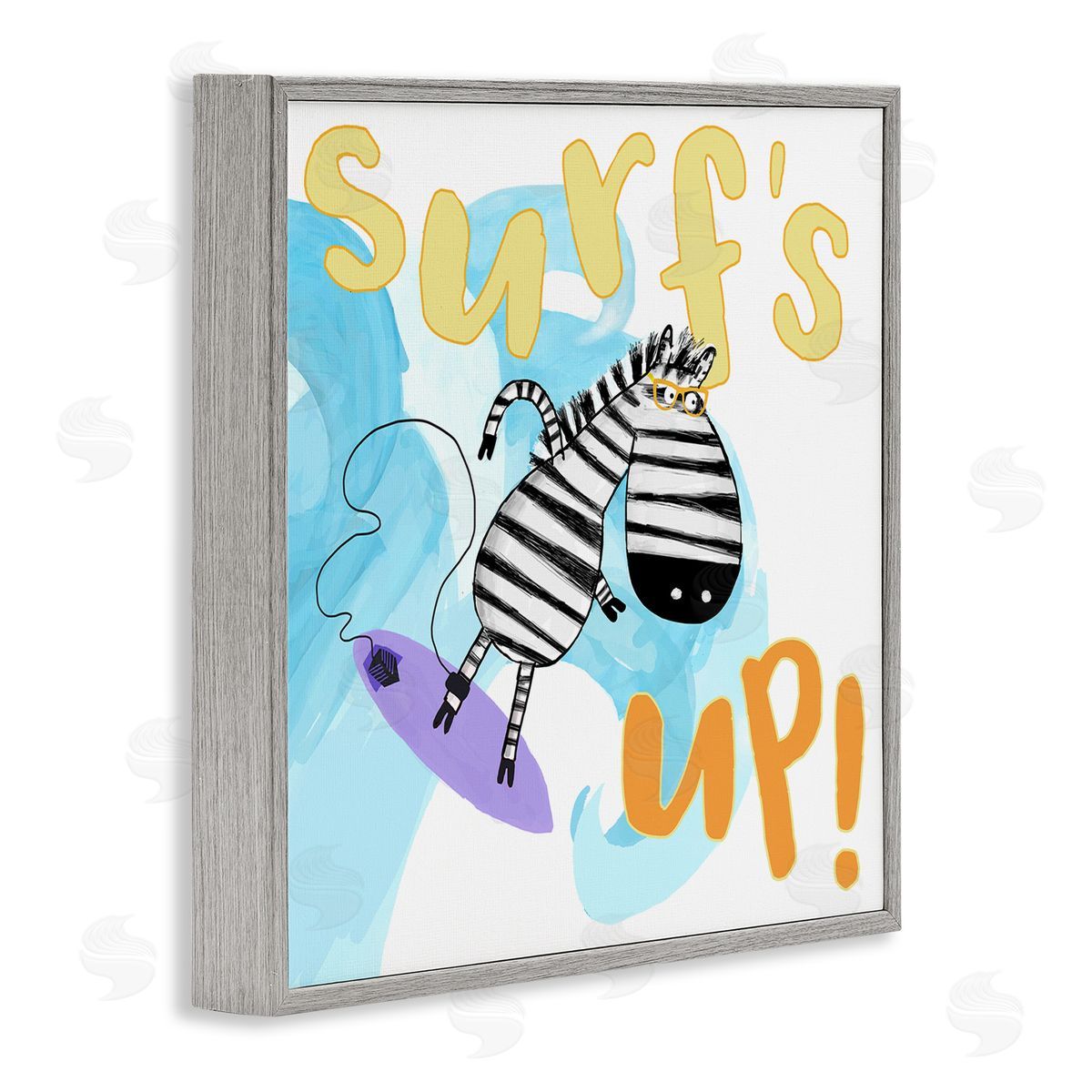 Carla Daly Surf's Up Zebra Phrase Gray Framed Glicee Wall Art Print