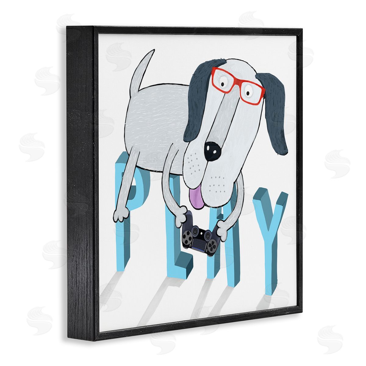 Carla Daly Dog Playing Video Games Black Framed Glicee Wall Art Print