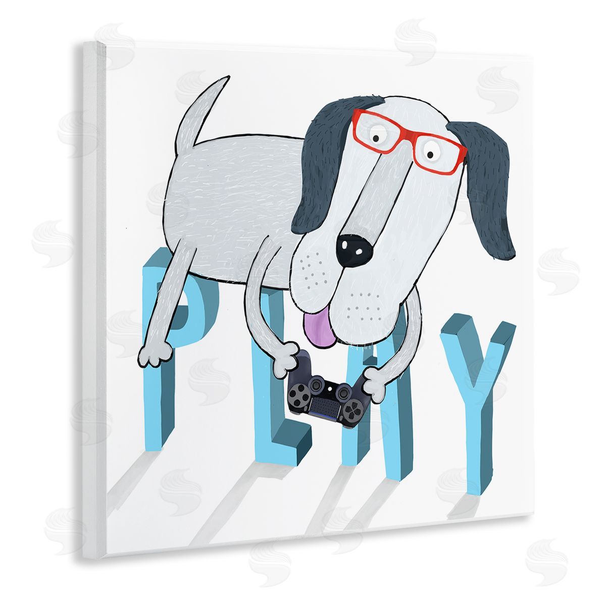 Carla Daly Dog Playing Video Games Wooden Wall Plaque Art Print